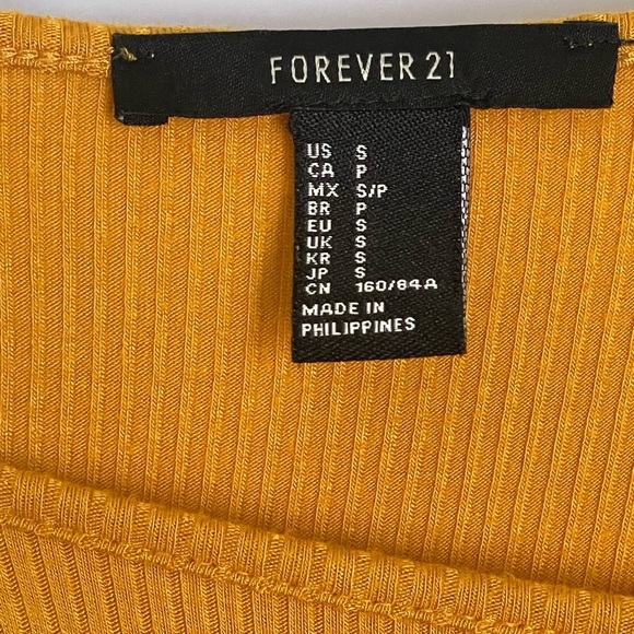 Forever 21 Mustard Yellow Ribbed Knit Fit & Flare Mini Dress | Spaghetti Strap S - Picture 3 of 6